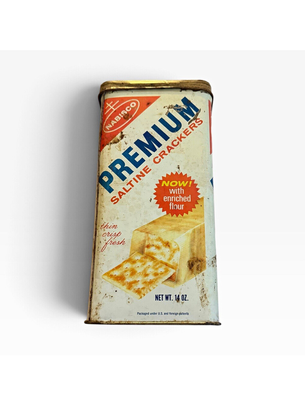 Nabisco Premium Saltine Crackers Advertising Tin White Red Blue Bakery Theme
